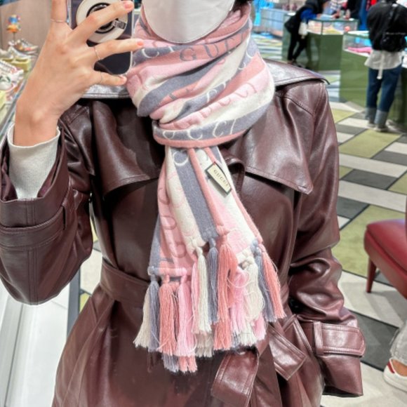 Gucci Scarf Wool Stripes Logo GG Barbie Pink - Picture 4 of 11